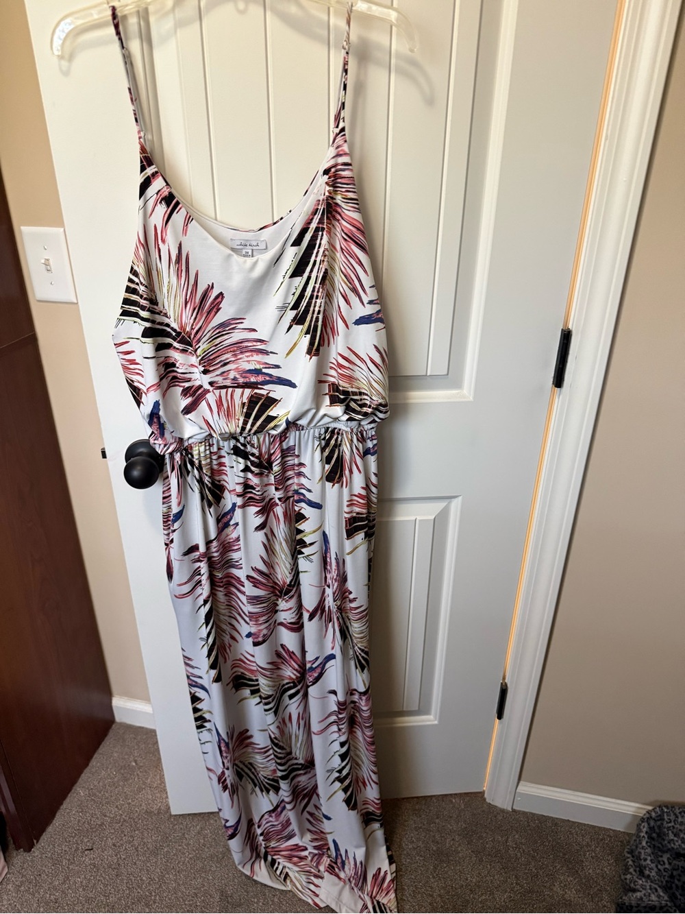 white birch White Maxi Dress with Pink, Blue & Green Leaf Print